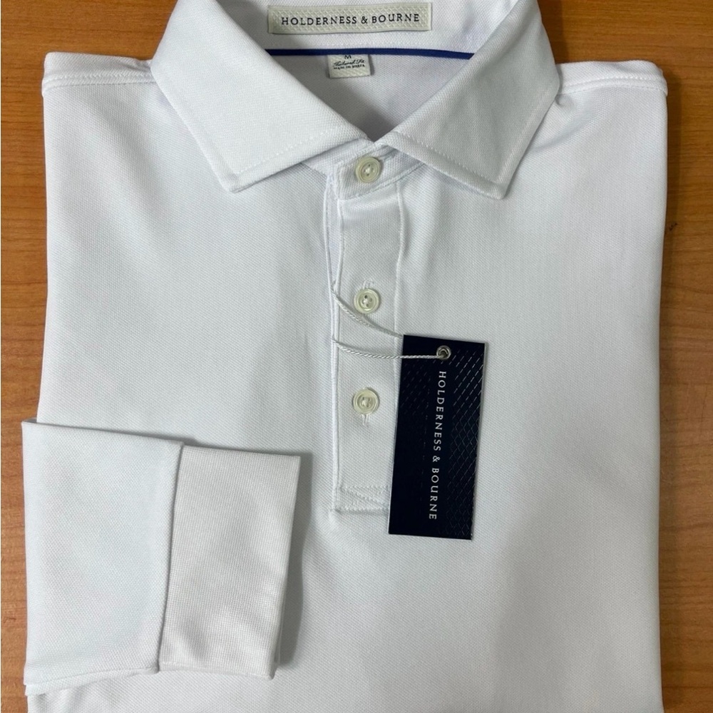 NWT Holderness & Bourne Men’s White Long-Sleeve Polo Shirt